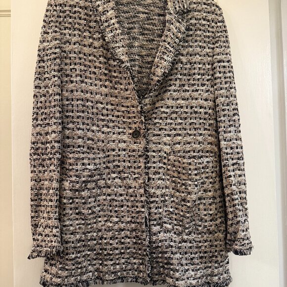 St. John Collection Tweed Knit Blazer – Black Cream Mix, Size 14 - Picture 1 of 6